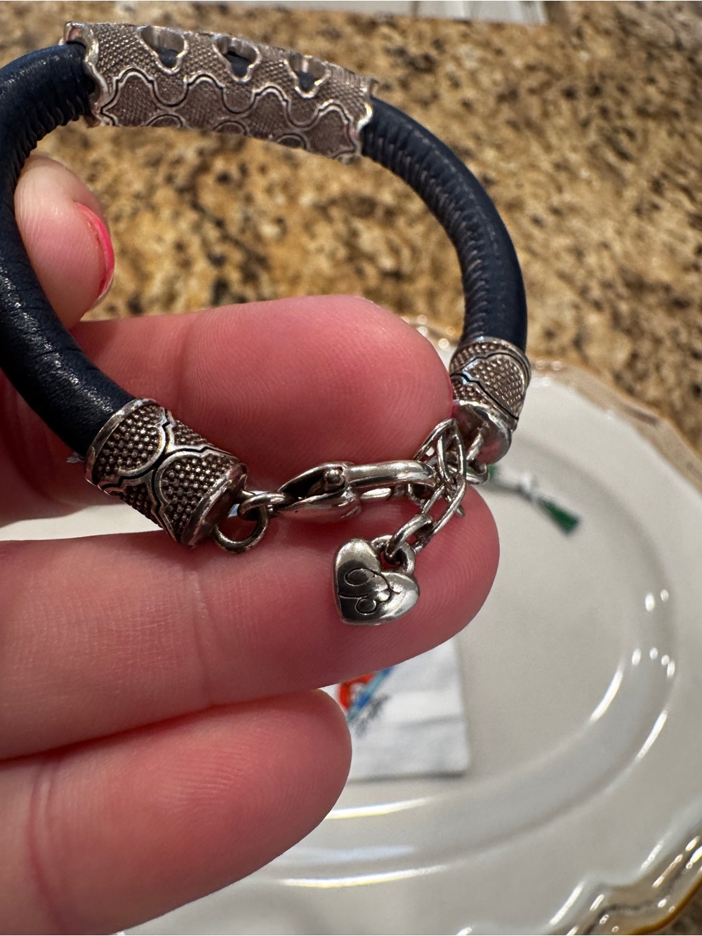Brighton Blue Sapphire Leather Woodstock Bracelet Filigree Charm Rhinestone - Picture 3 of 5